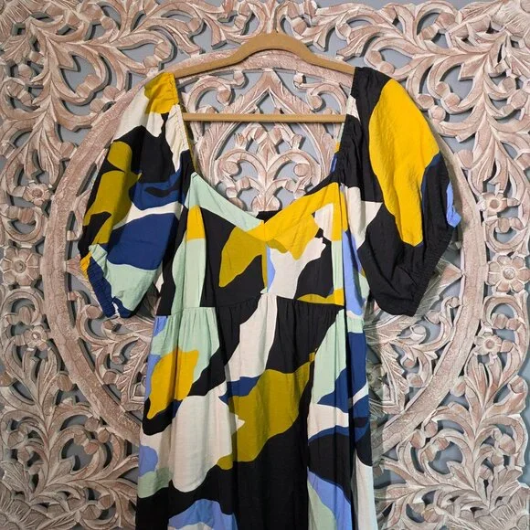 Nine West Multicolor Abstract Baby Doll Maxi Dress XXL - Picture 4 of 7